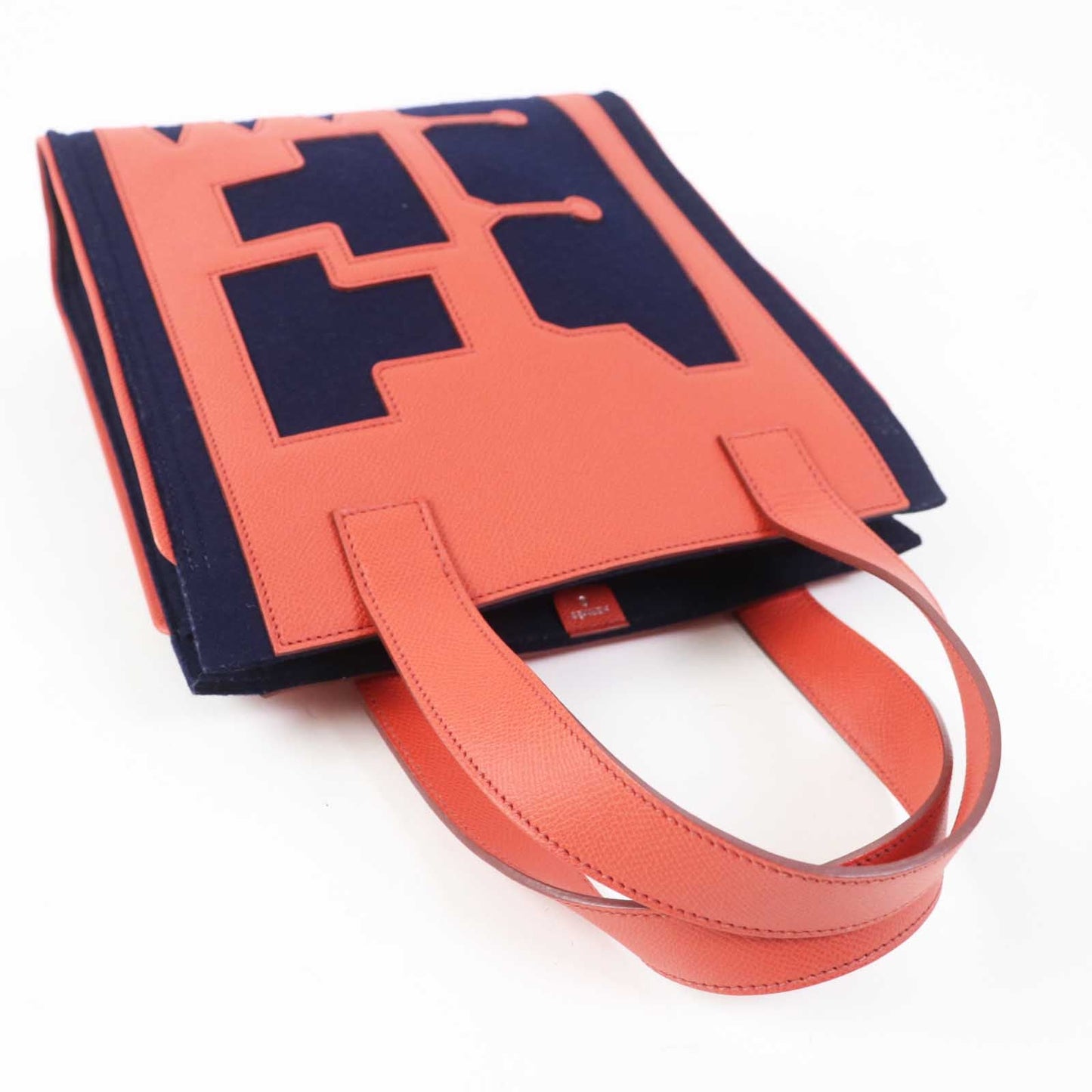 HERMES Tote Bag Main: Epsom, felt Coral Pink Navy Petit h Women