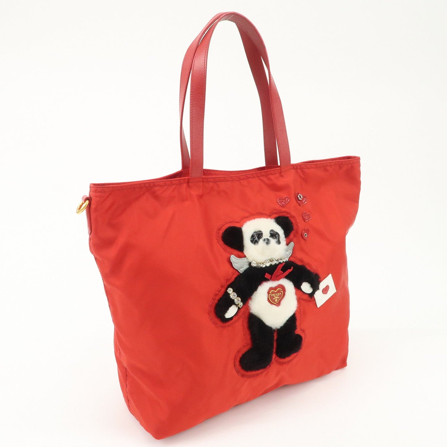 PRADA Nylon Leaather Panda Tote Bag Shoudler Bag Red BR4249