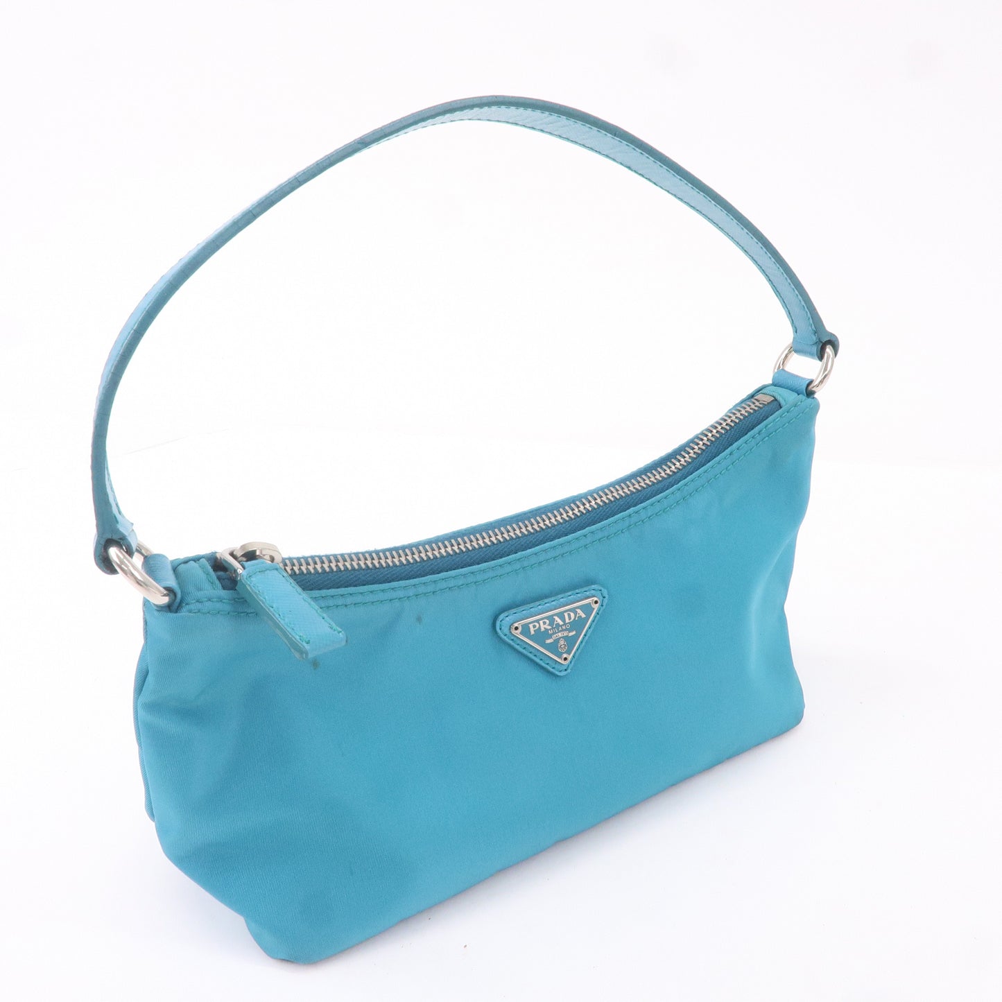 Prada Nylon Leather Shoulder Bag Pouch Turquoise blue