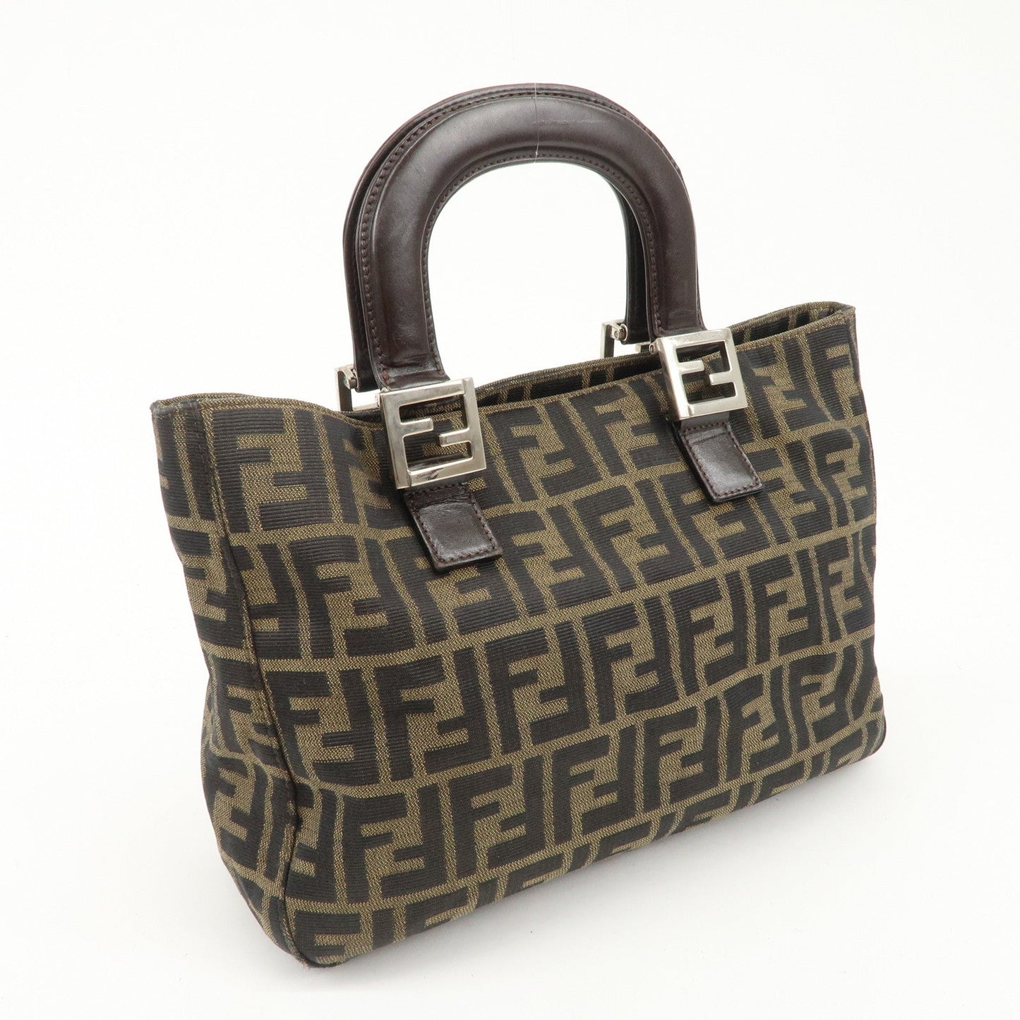 FENDI Zucca Canvas Leather Tote Bag Brown Black 26329