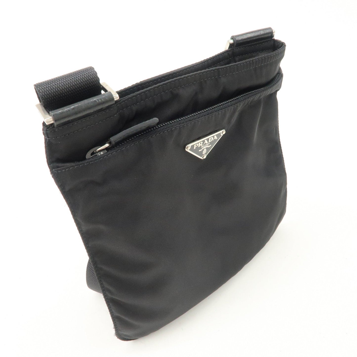 PRADA Triangle Logo Nylon Leather Shoulder Bag Crossbody Bag Black