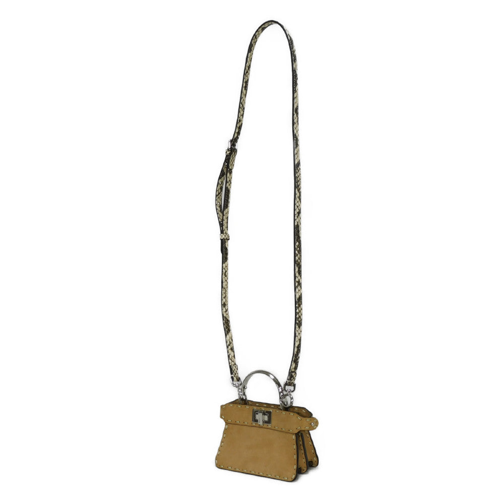 FENDI Handbag 7AS106 suede Brown Snake 2WAY Shoulder Bag in good Celeria Peekaboo i see you micro unisex(Unisex)