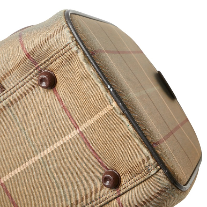 Burberry Check Leather Canvas Boston Bag Travel Bag