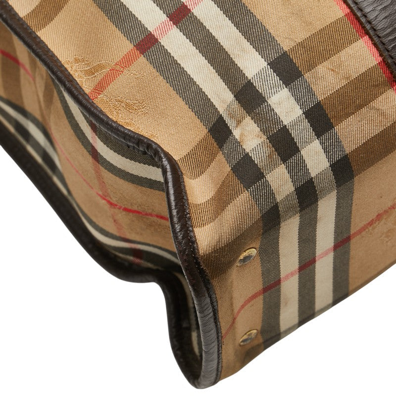 Burberry Nova Check Shadow Horse Canvas Leather Tote Bag