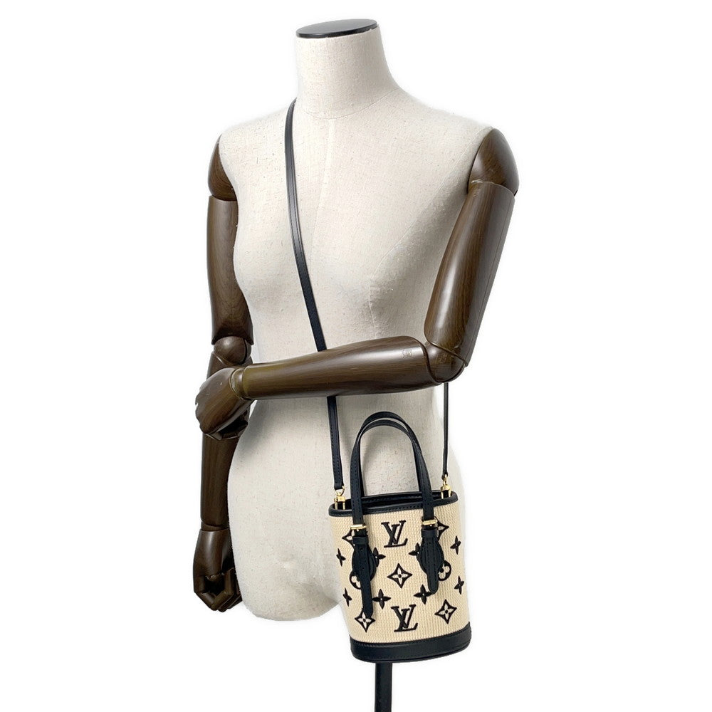Luxury Women's Handbag | LOUIS VUITTON Nano bucket Beige/NoirM82418 Cotton Leather Size Nano