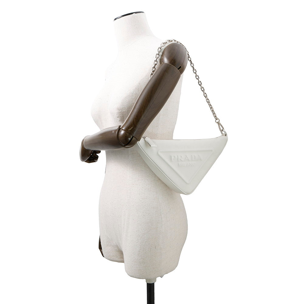 PRADA Triangle Shoulder White1BC543 Calf Leather