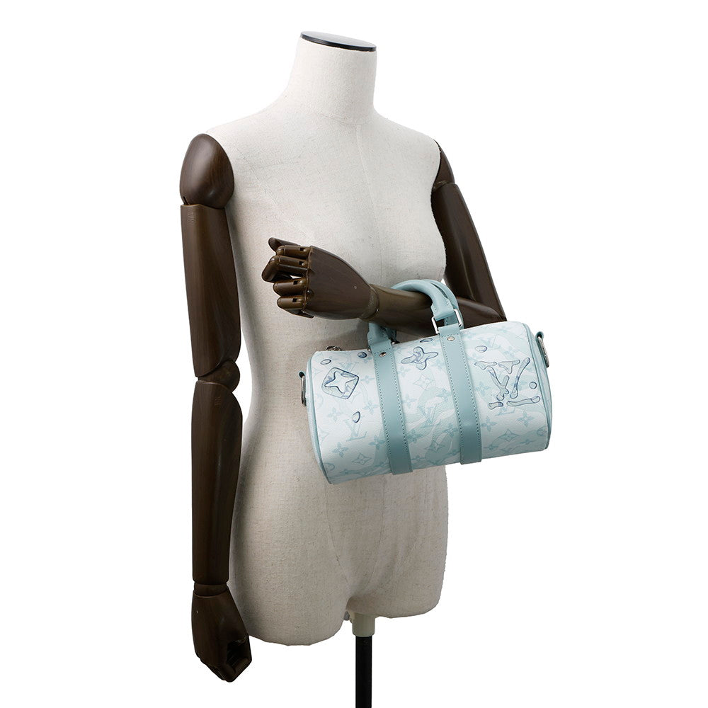Luxury Women's Handbag | LOUIS VUITTON Keepall Bandouliere Light BlueM22527 Monogram Aqua Garden Size 25