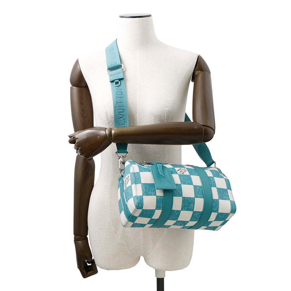 LOUIS VUITTON City Keepall Turquoise/WhiteN50076 damier checkerboard