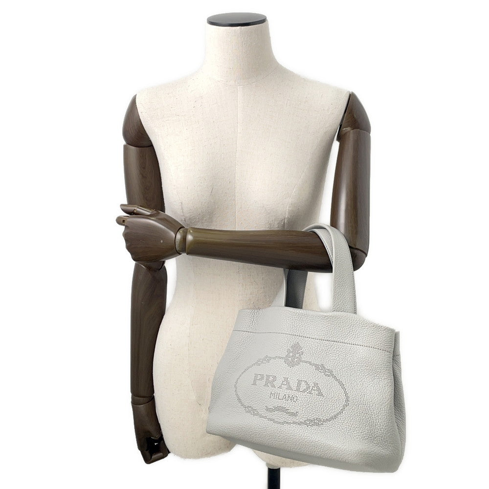 PRADA ?Punched logo tote bag Gray1BG390 Leather Size Small