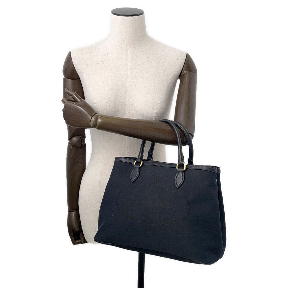 PRADA Jacquard 2WAY Handbag Black1BA579 Canvas Leather