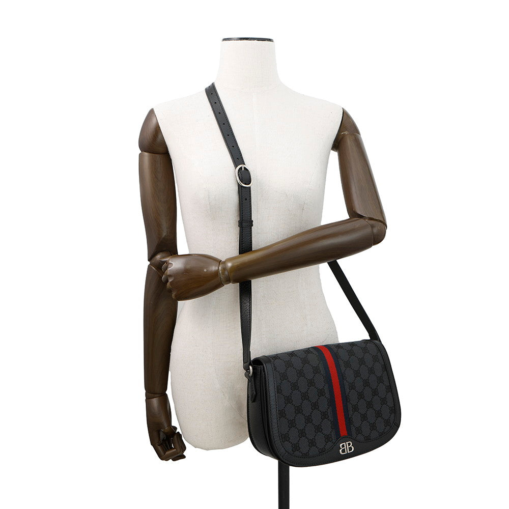 BALENCIAGA GUCCI Ã BALENCIAGA The Hacker Project Ophidia Shoulder Bag Black680121 Canvas Leather