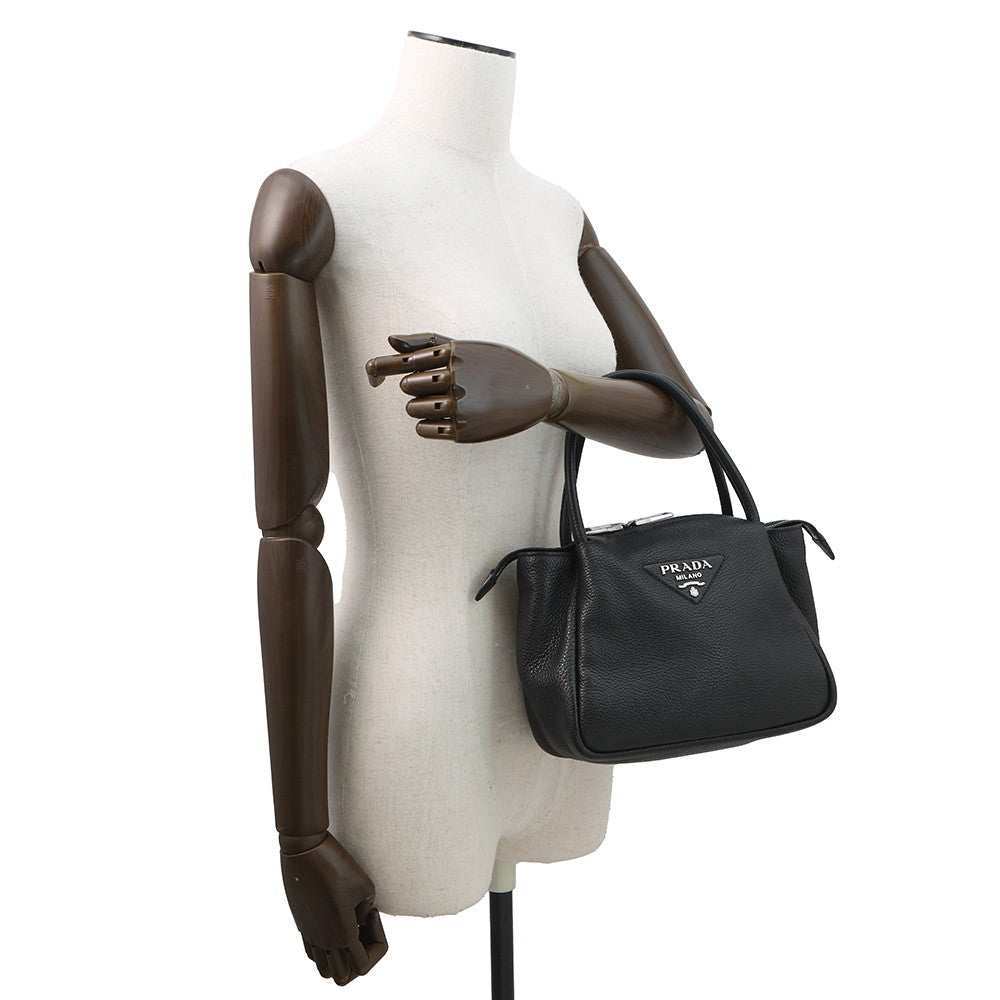 PRADA Vitello Dino 2WAY Handbag Black1BC145 Leather Size Small