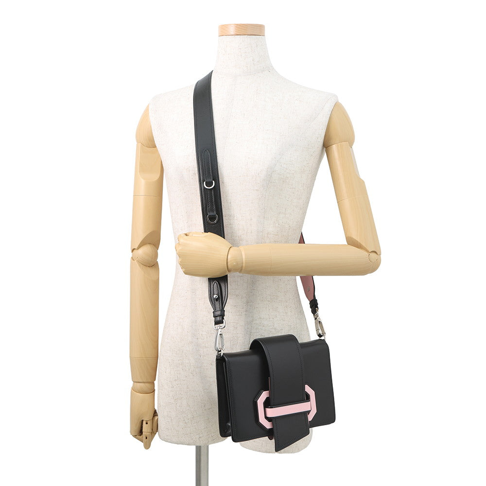 PRADA City Plex Ribbon Shoulder Bag Black/Pink1BD067 Leather Plastic