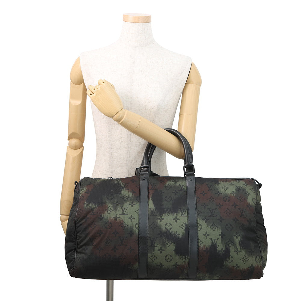 LOUIS VUITTON Keepall Bandouliere Khaki/NoirM56416 Monogram?Camouflage Nylon Leather Size 50