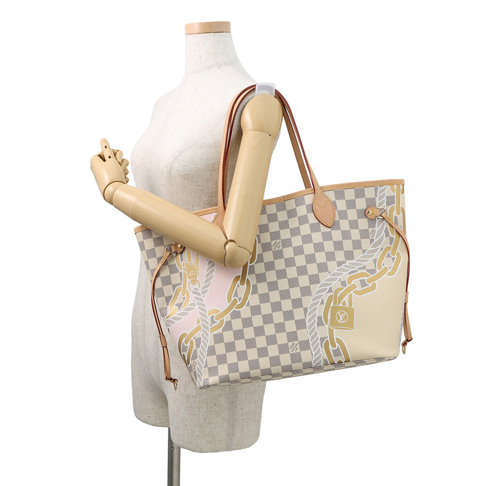 LOUIS VUITTON Nautical Neverfull Beige/Pink/GoldN40471 Damier Azur Rope & Chain Size MM