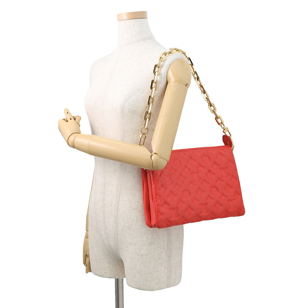 LOUIS VUITTON Coussin RougeM57792 Monogram?Pattern Lamb Leather Size PM