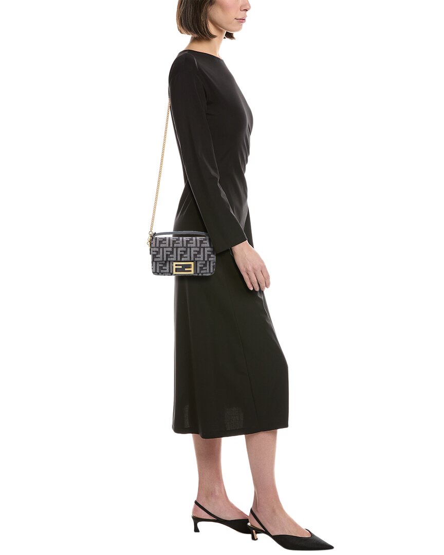Fendi Baguette Mini Ff Denim & Leather Shoulder Bag