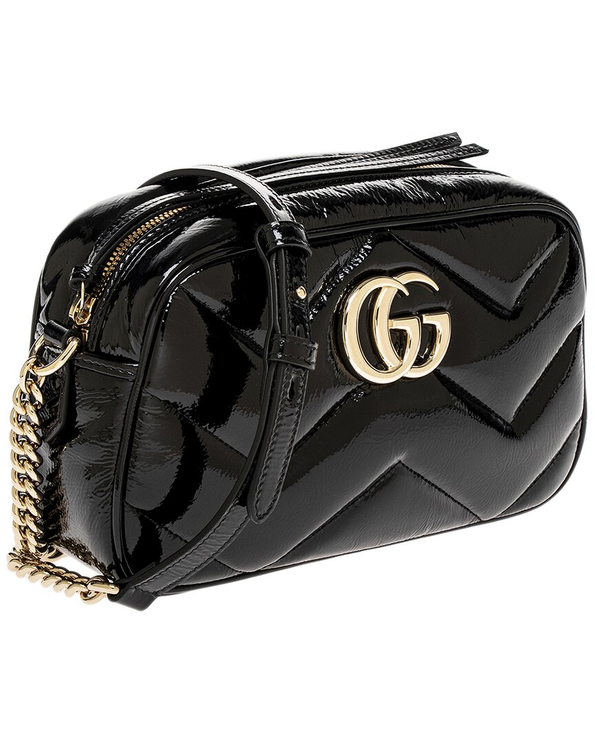 Gucci Gg Marmont Small Patent Shoulder Bag, Black