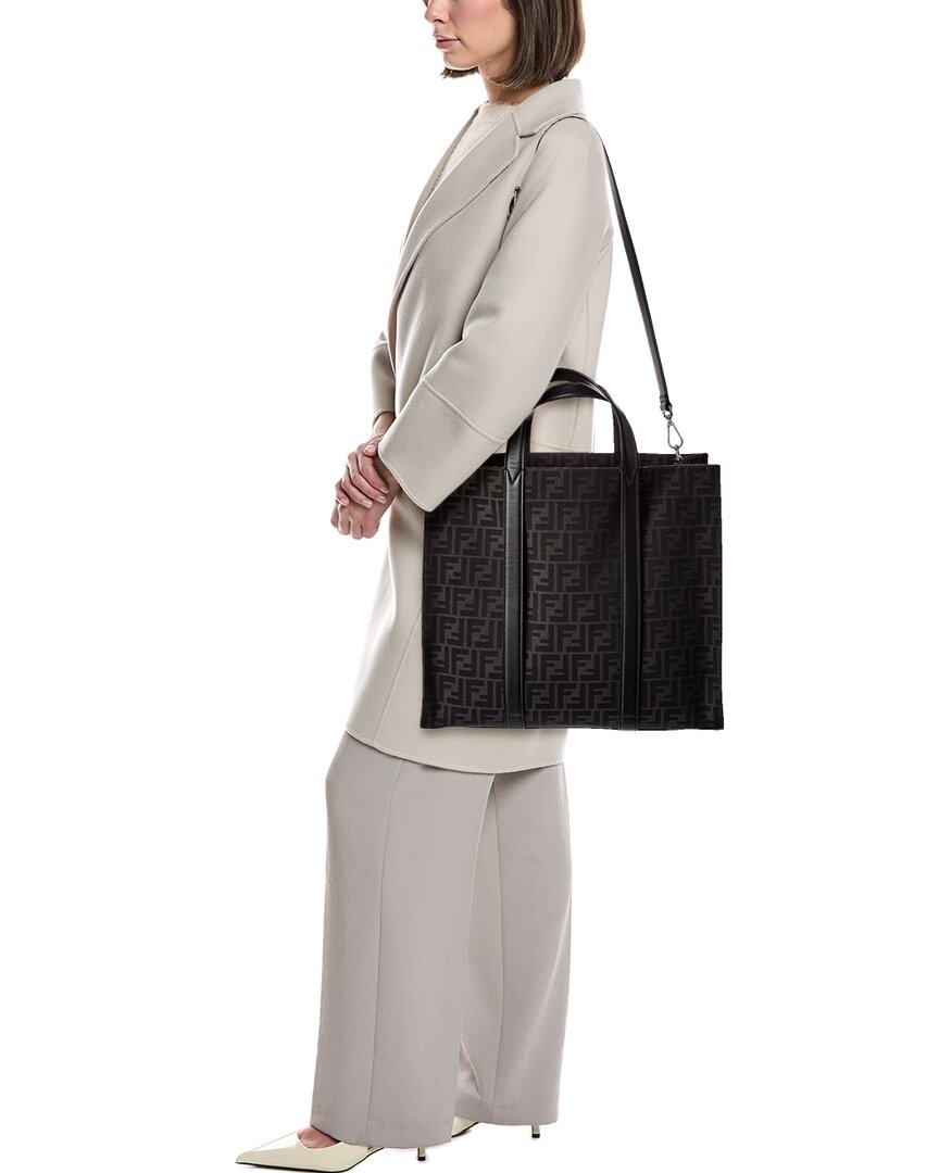 Fendi Ff Jacquard Leather-Trim Tote