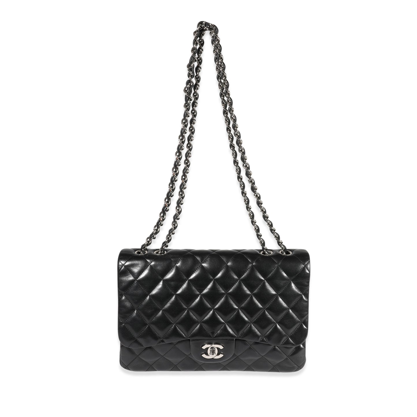 CHANEL Black Quilted Lambskin Jumbo Classic Single Flap Bag