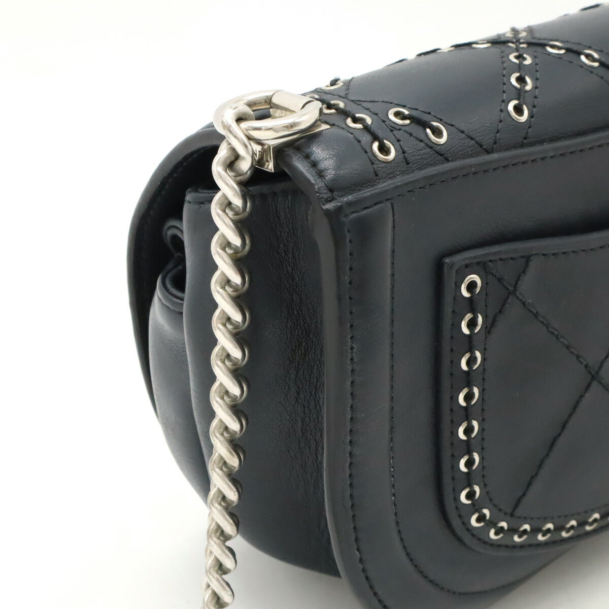 Chanel Leather Coco Eyelet Coco Round Mini Chain Shoulder Bag A69993