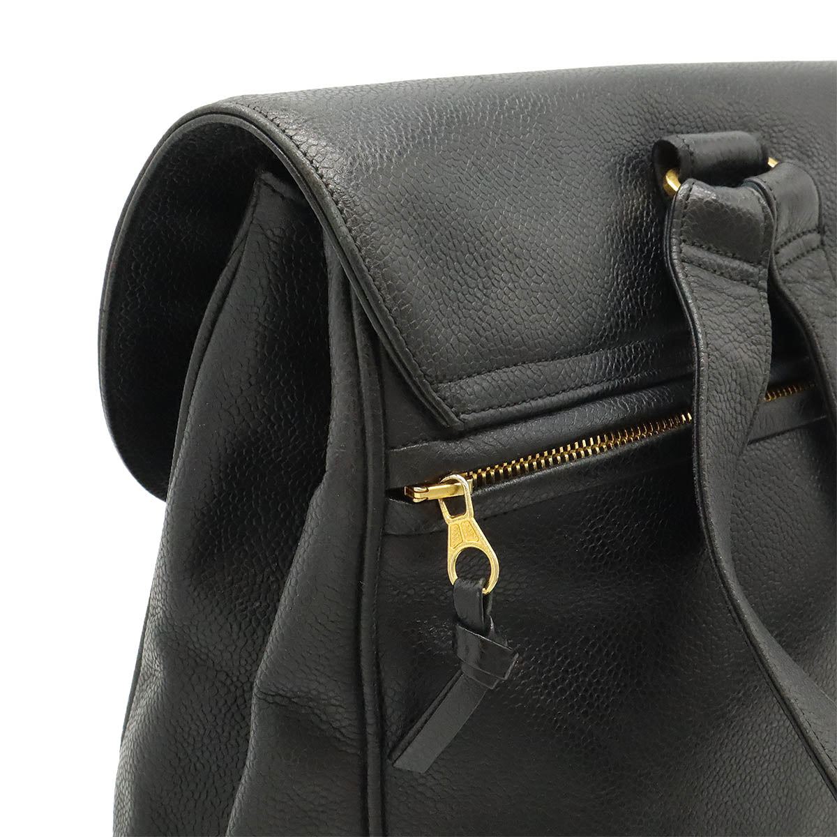 Chanel Caviar Skin Coco Ball Coco Drawstring Backpack Leather Black