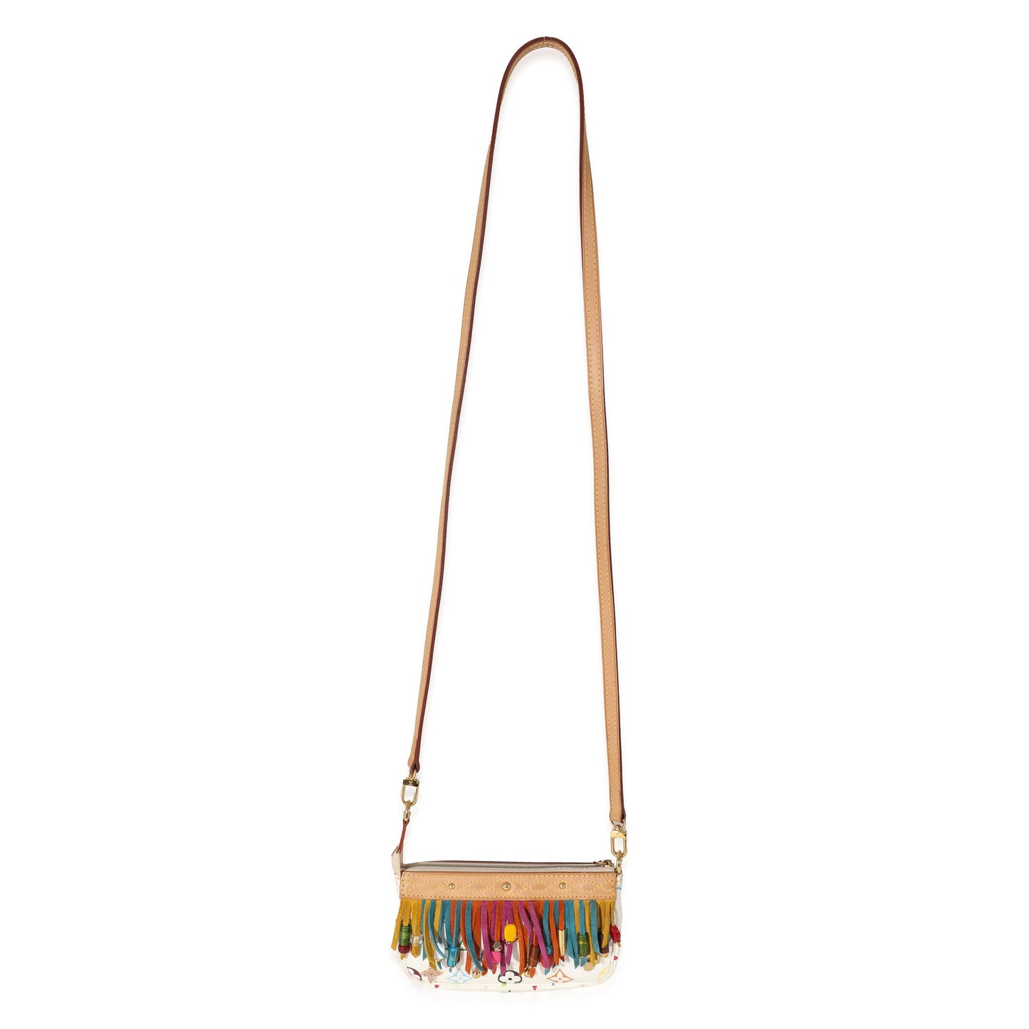 Designer Women's Crossbody Bag | Louis Vuitton White Monogram Multicolor Fringe Pochette Accessories