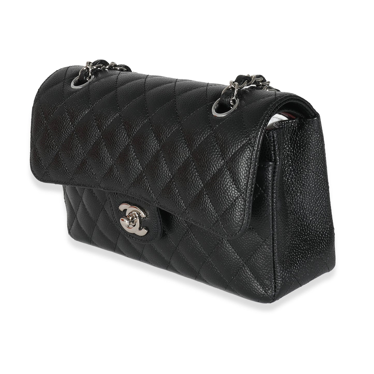 CHANEL Black Quilted Caviar Small Classic Double Flap Bag