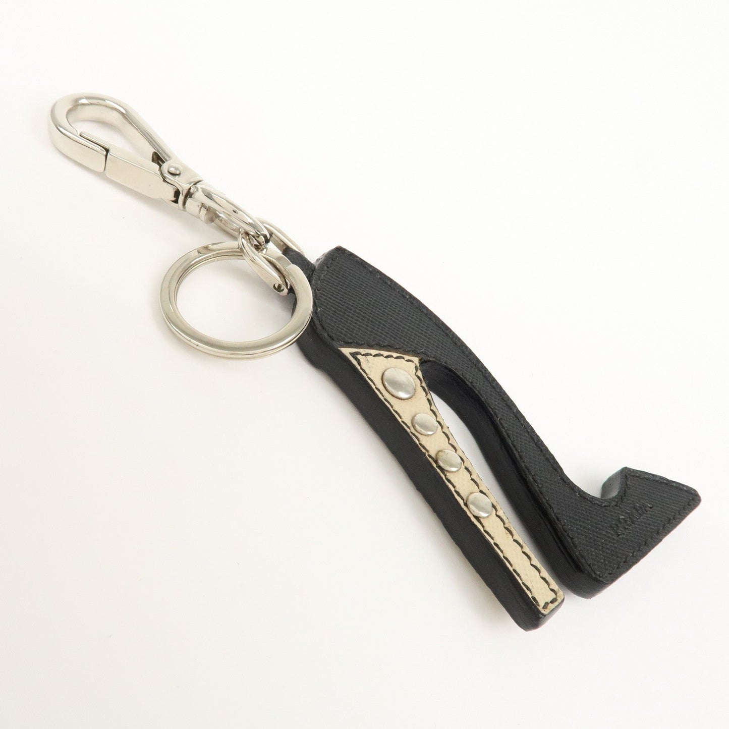 PRADA High Heel Motif Leather Bag Charm Key Chain Black 1AR295