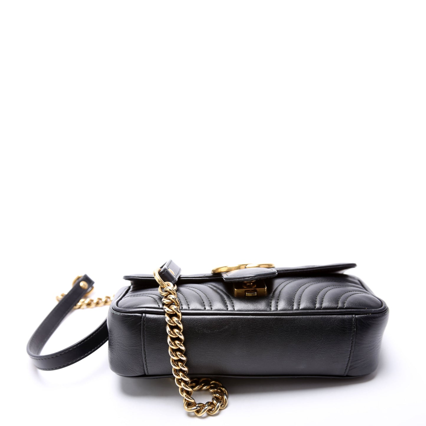 Gucci 446744 Marmont Leather Shoulder Mini Flap Black Bag