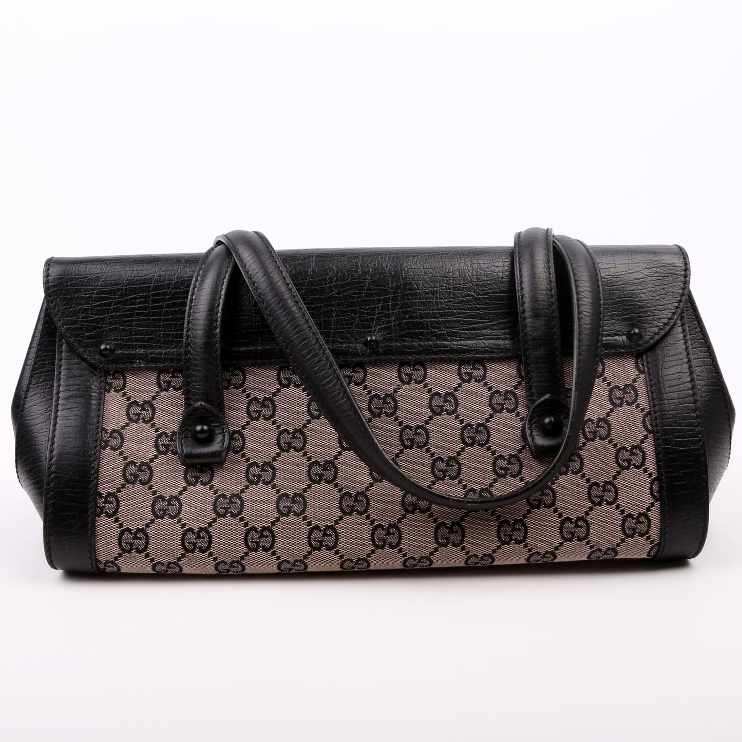 Gucci 111713 GG Canvas Bamboo Bullet Medium Black Bag
