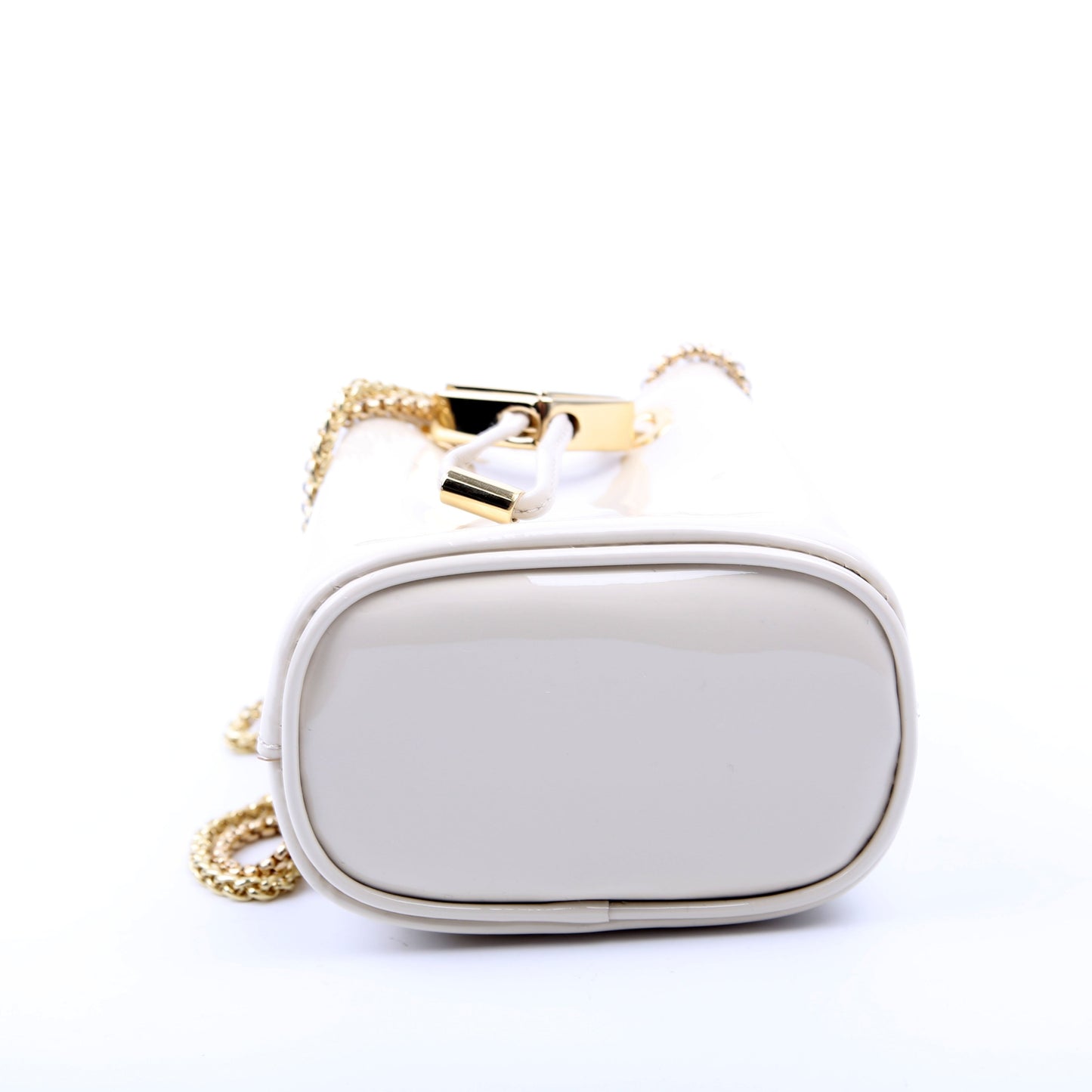 Prada Mini Drawcord Triangle Logo Vernice Shoulder White Bag