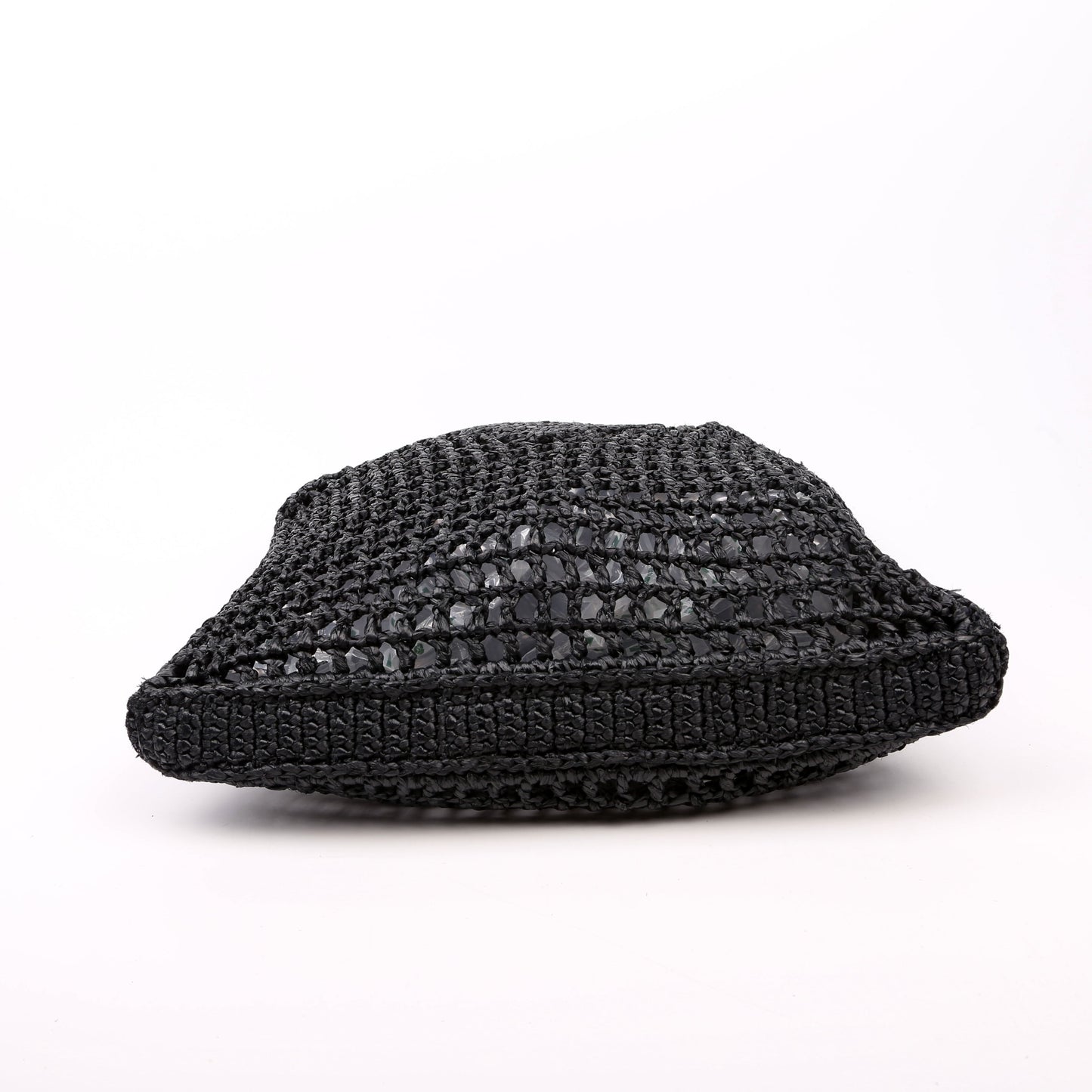 Prada 1BG393 Raffia Crochet Tote Black Bag