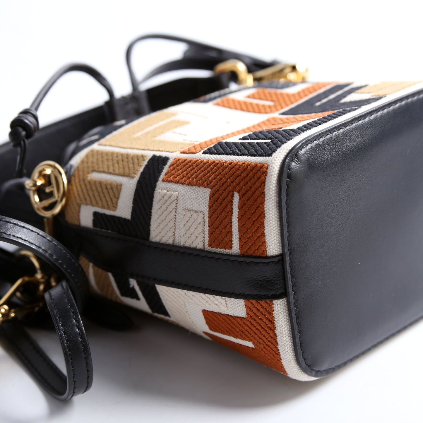 Fendi 8BS010 Mon Tresor Mini Bucket Leather/Canvas FF Black/Brown Bag