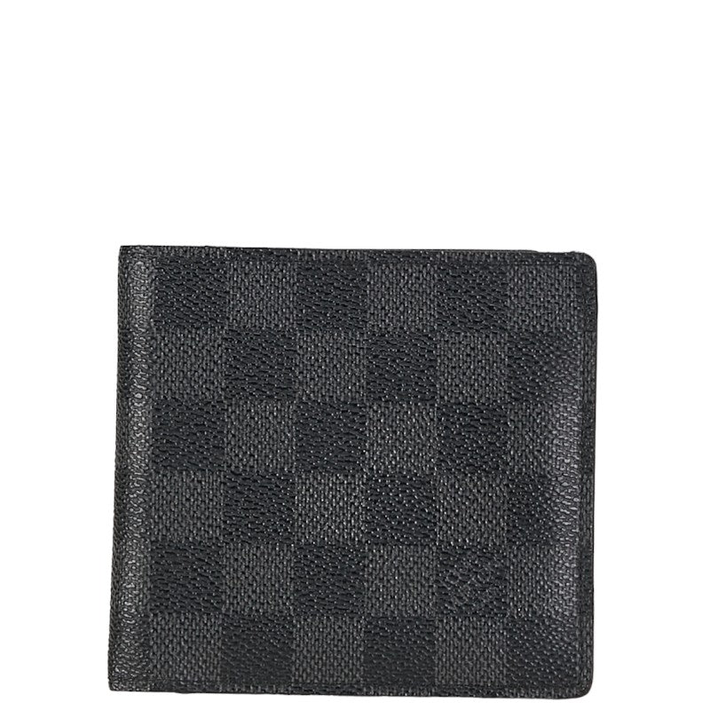 Louis Vuitton Damier Graphite Portefolio Marco Double Fold Wallet N62664 Black PVC Leather Louis Vuitton