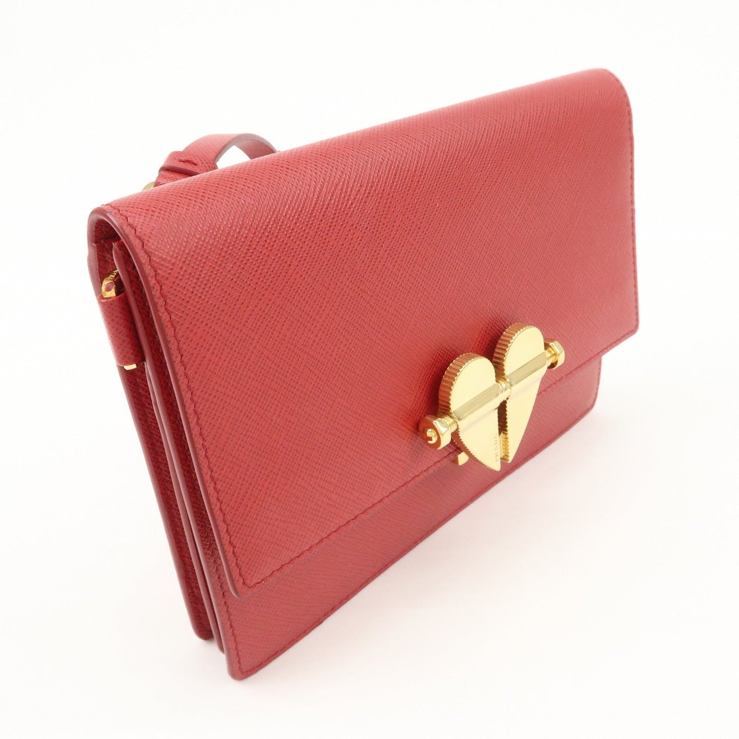 PRADA Heart Lock Leather Shoulder Bag Crossbody Bag Red