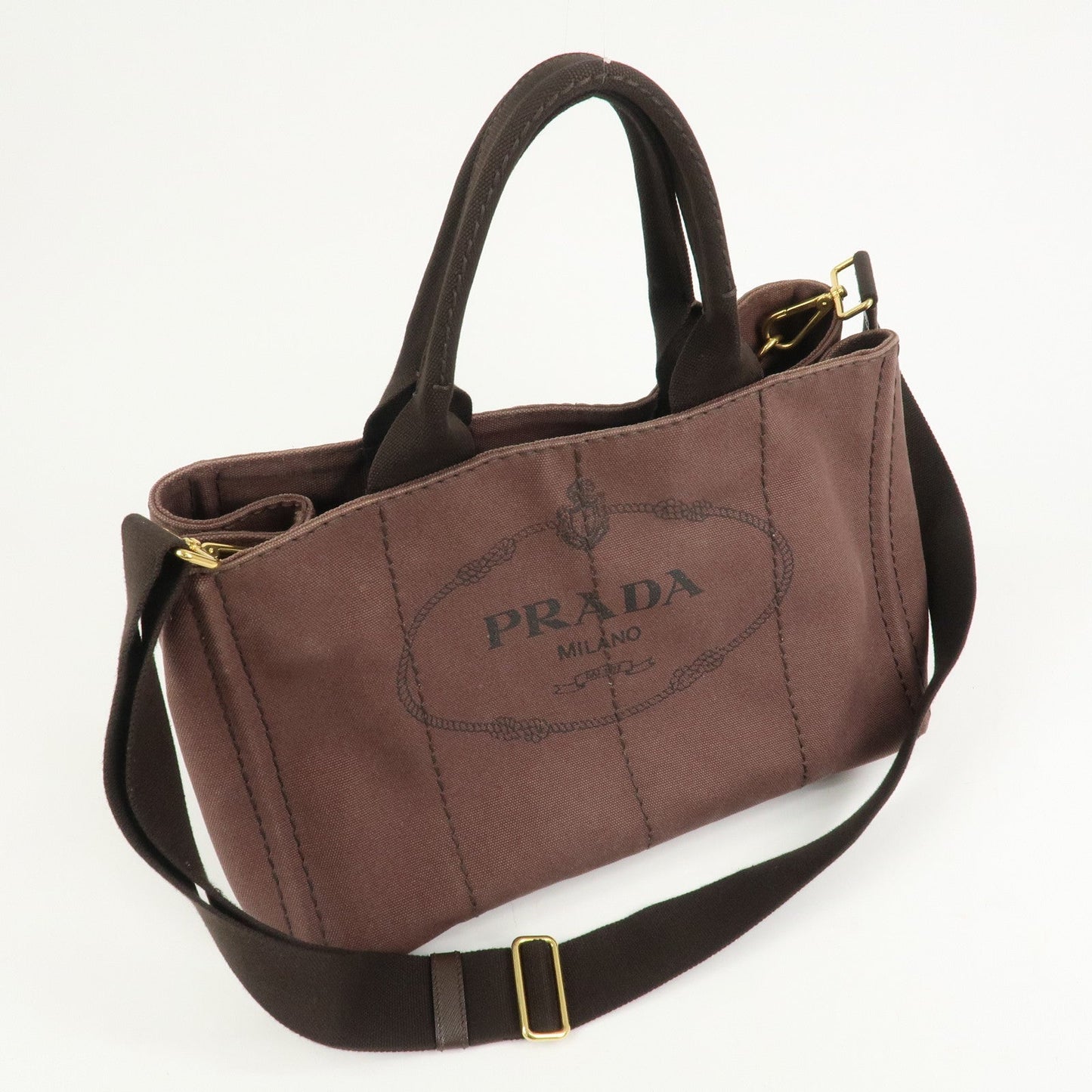 PRADA Logo Canapa Canvas 2Way Bag Hand Bag Brown BN2642