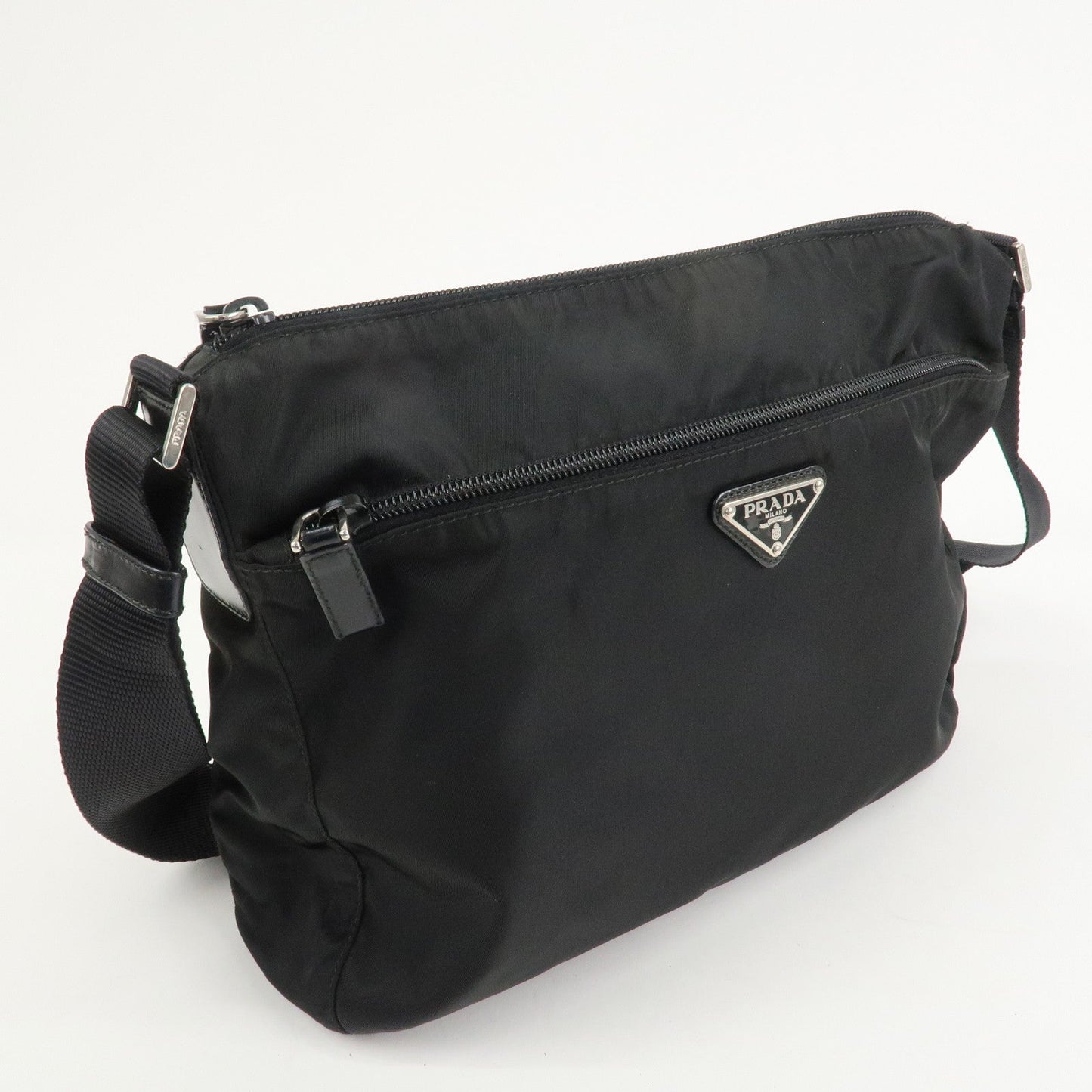 PRADA Triangle Logo Nylon Leather Shoulder bag Black