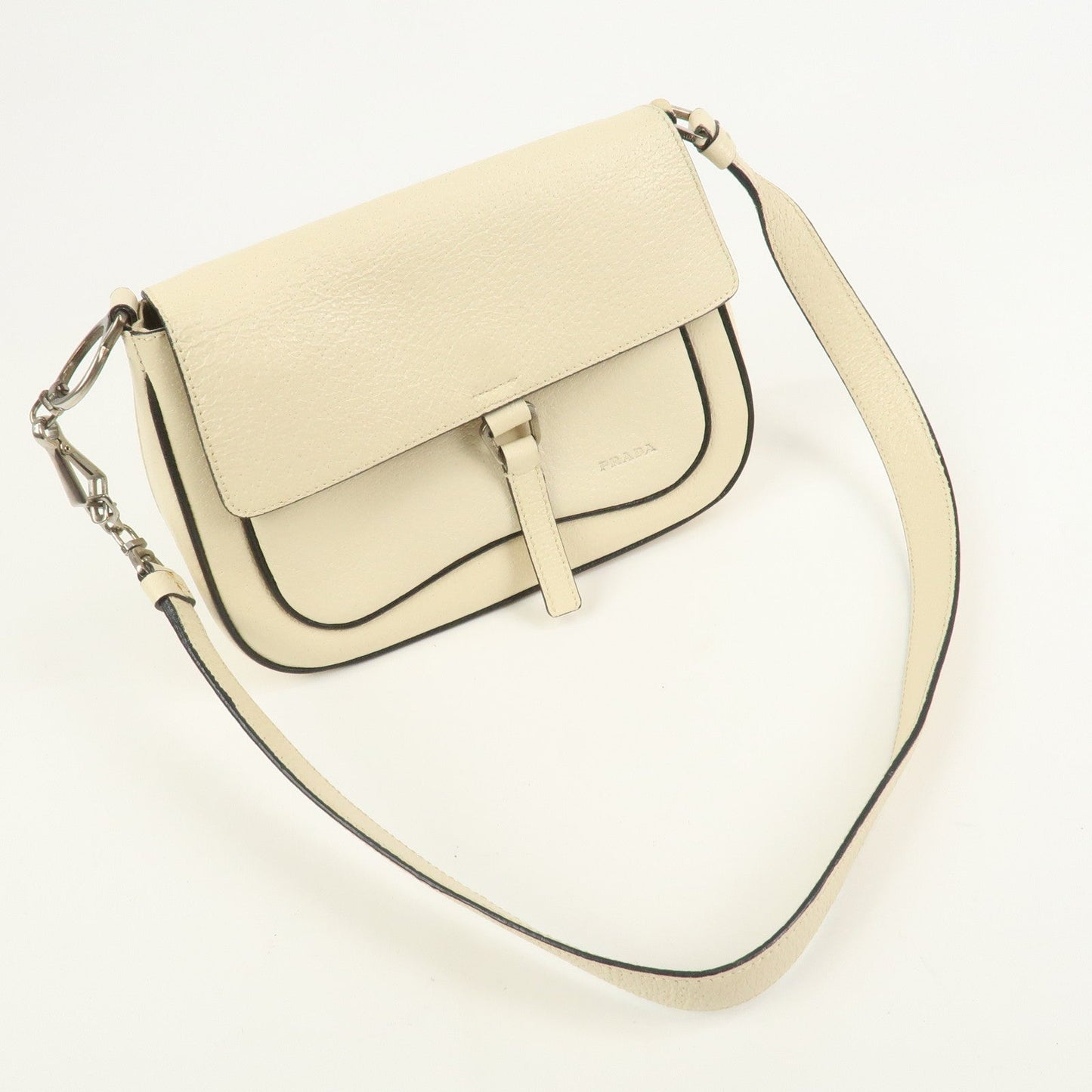 PRADA Logo Leather Shoulder Bag Hand Bag Ivory
