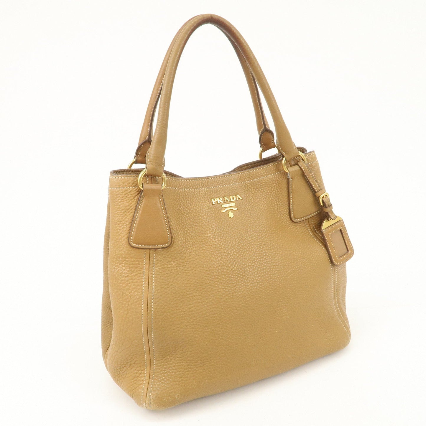 PRADA Leather Tote Bag Hand Bag Shoulder Bag Beige Gold HDW