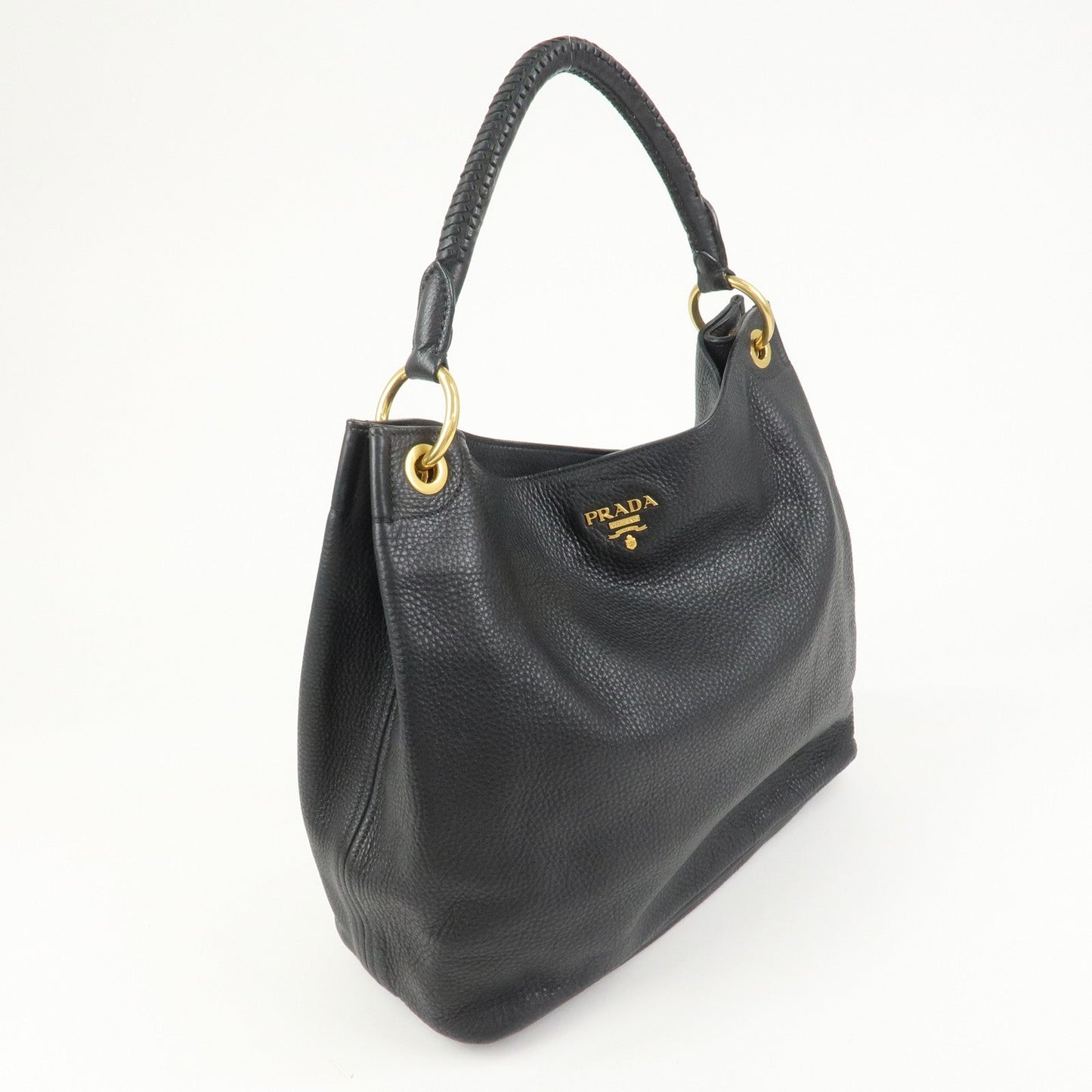 PRADA Logo Leather Shoulder Bag Hand Bag Black