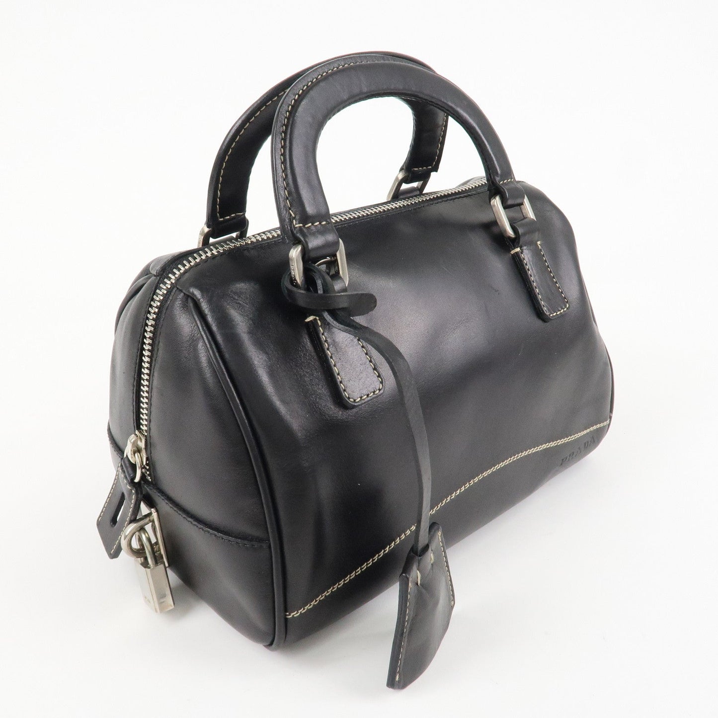 PRADA Leather Mini Boston Bag Hand Bag Black