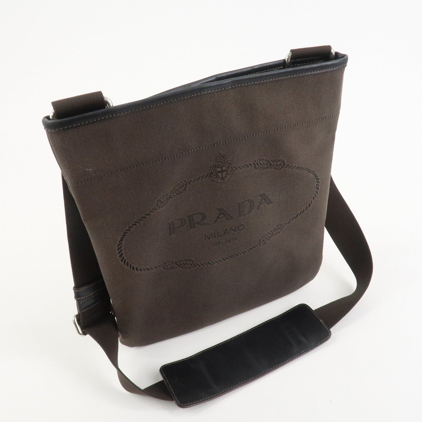 PRADA Logo Jacguard Shoulder Bag Crossbody Bag Brown VA0655