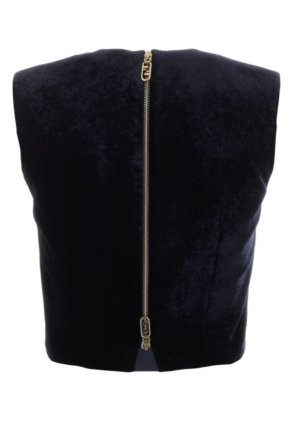 Fendi Woman Midnight Blue Velvet Top