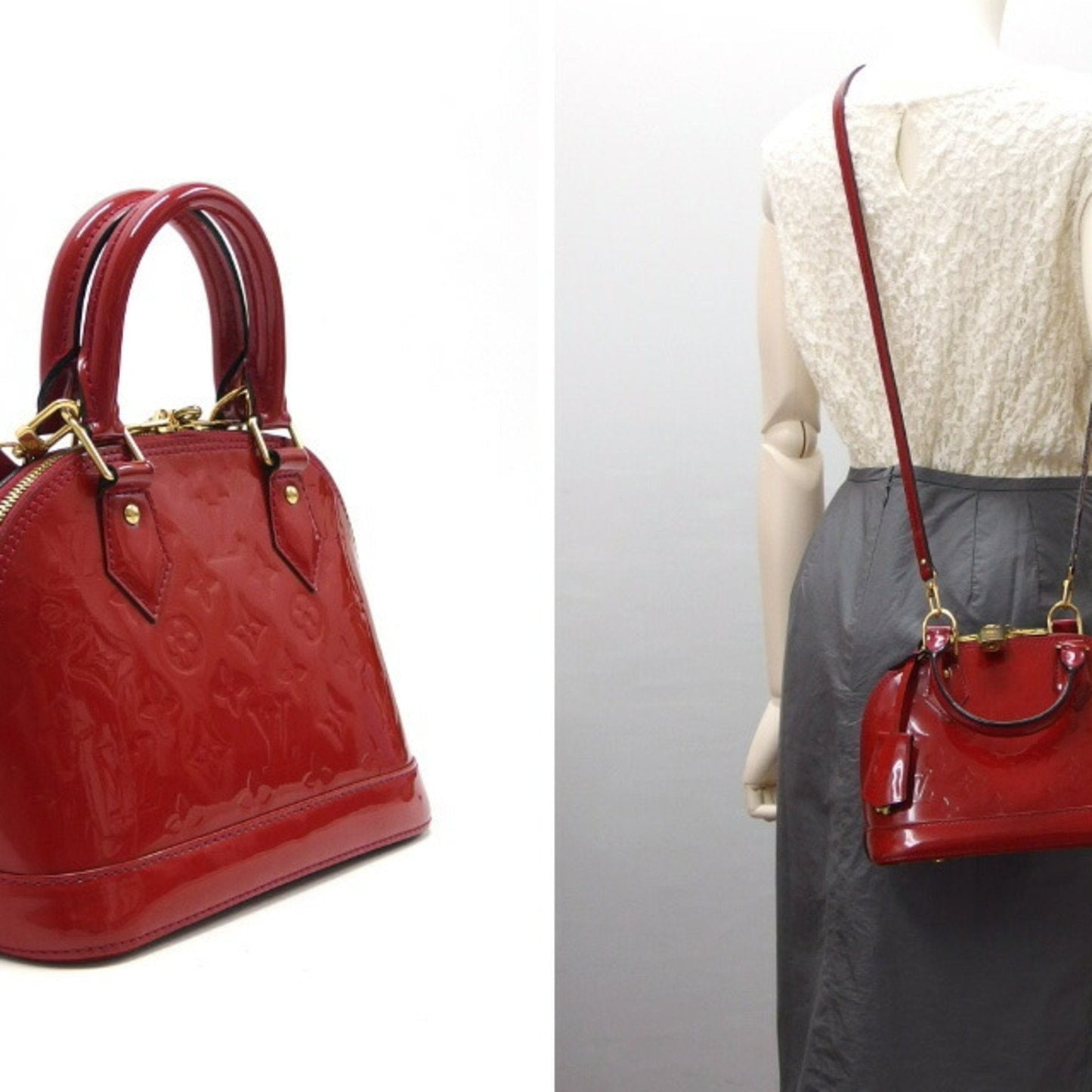 LOUIS VUITTON Monogram Vernis Alma BB Pomme d'Amour Shoulder Bag