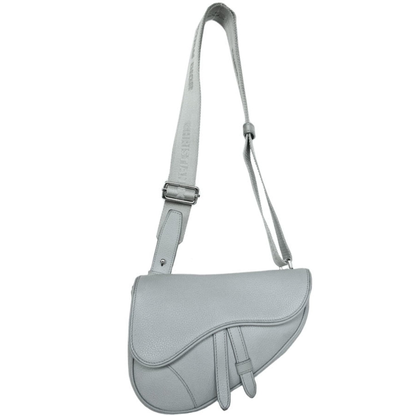 Christian Dior Light Gray Leather Saddle Bag Sling Bag ()