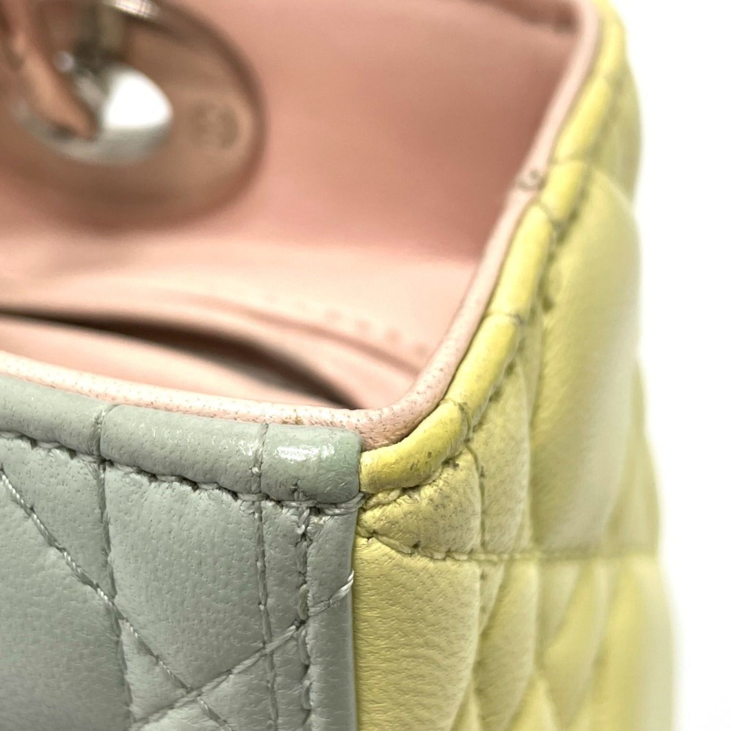 Christian Dior Blue Pink Yellow Leather Handbag Shoulder Bag ()
