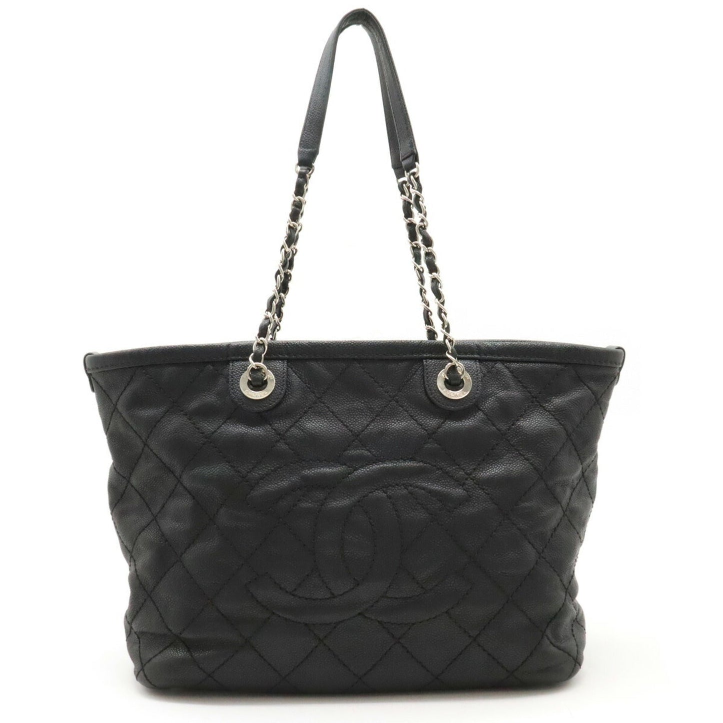 CHANEL Chanel Matelasse Coco Mark Chain Tote Bag Shoulder Caviar Skin Leather Dark Gray A92754