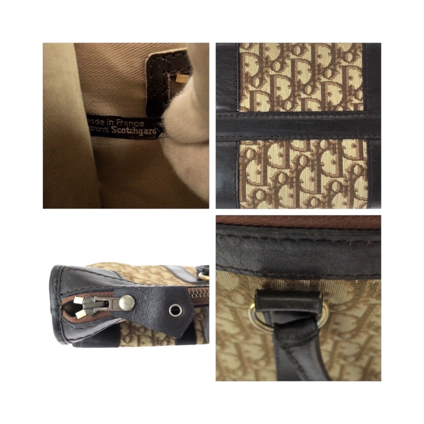 Christian Dior Beige Brown Canvas Leather Boston Bag Handbag ()