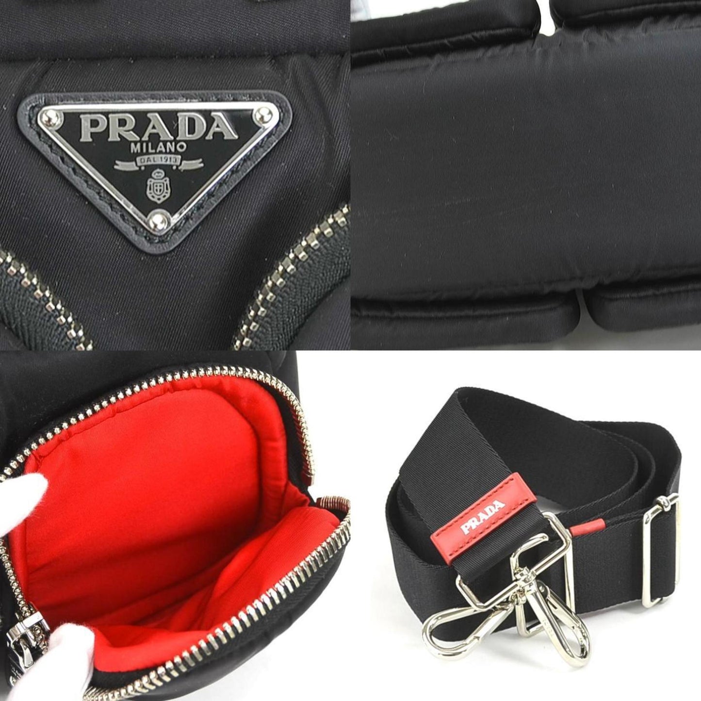 Prada handBag diagonal shoulder Bag nylon black x red unisex